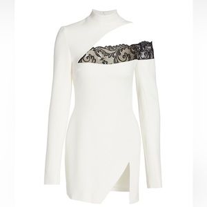 White Asymmetric Lace-Trim Mini Dress